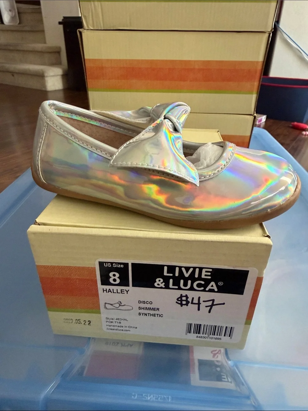 Livie & Luca Girls' Holographic Ballet Flat - Silver Iridescent